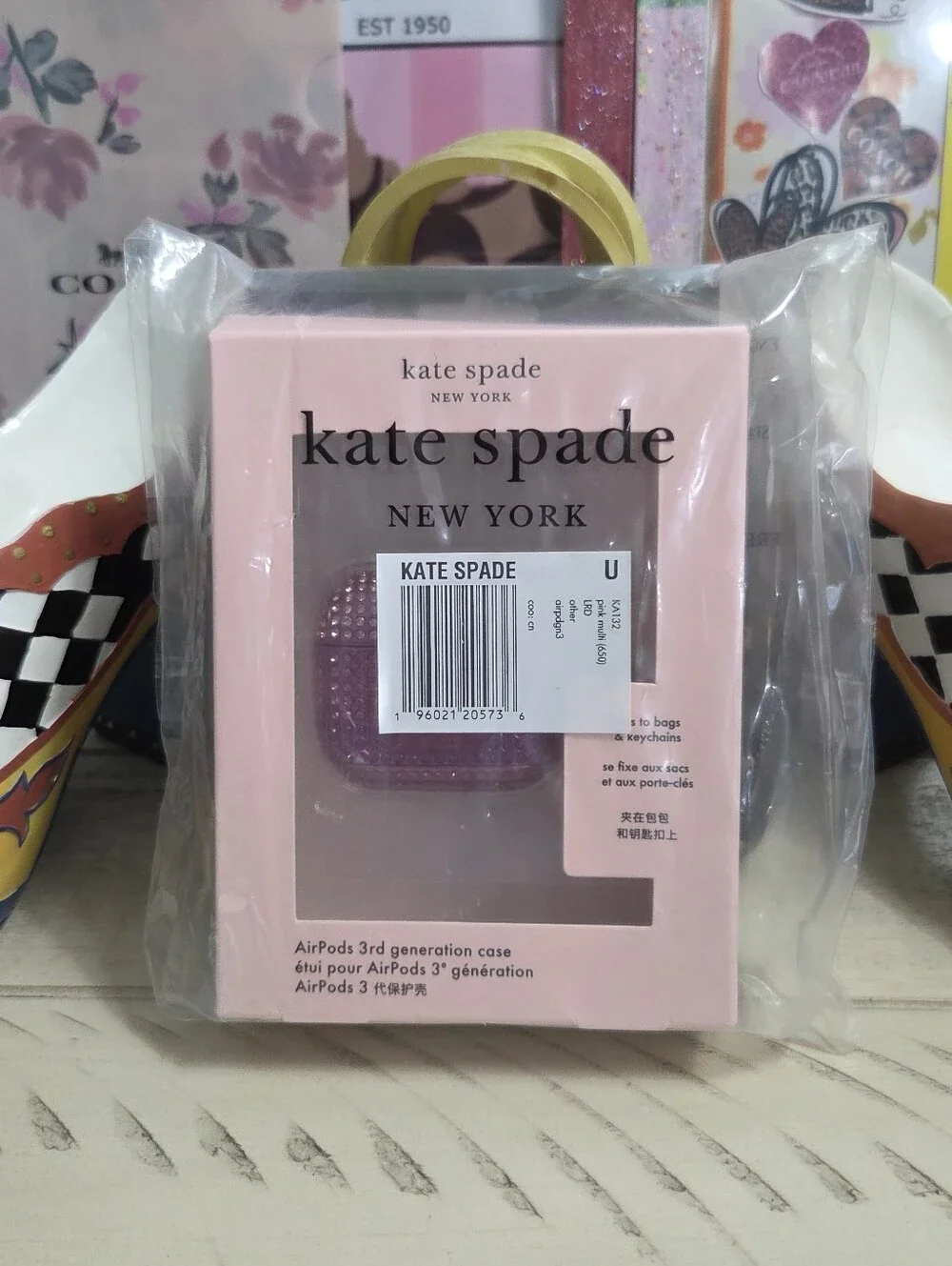 Kate Spade Gala Rhinestone Embossed Airpods Case, PINK NWT